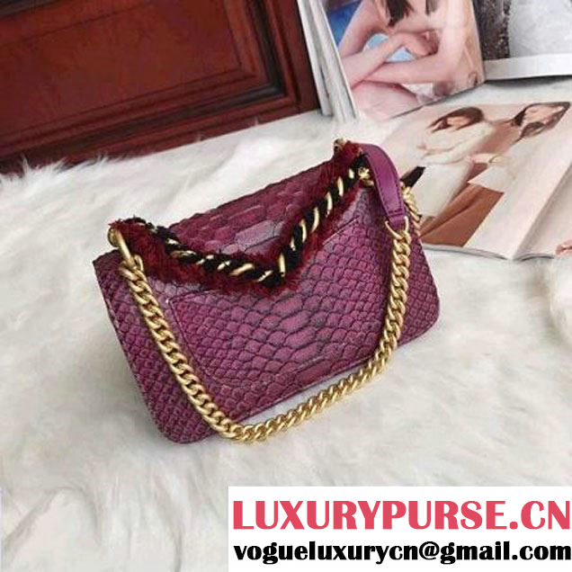 Chanel Python/Lambskin Mini Flap Bag with Chain/Tweed Handle A91863 Fuchsia 2017 (AV-7091307 )