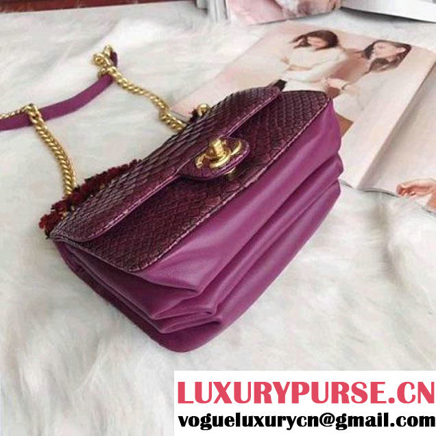 Chanel Python/Lambskin Mini Flap Bag with Chain/Tweed Handle A91863 Fuchsia 2017 (AV-7091307 )