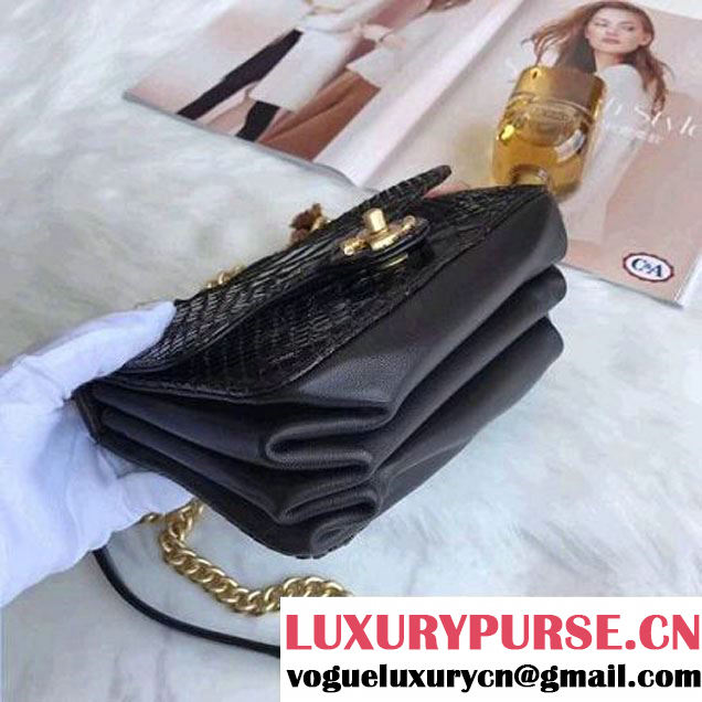 Chanel Python/Lambskin Mini Flap Bag with Chain/Tweed Handle A91863 Black 2017 (AV-7091306 )