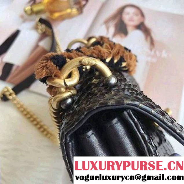 Chanel Python/Lambskin Mini Flap Bag with Chain/Tweed Handle A91863 Black 2017 (AV-7091306 )