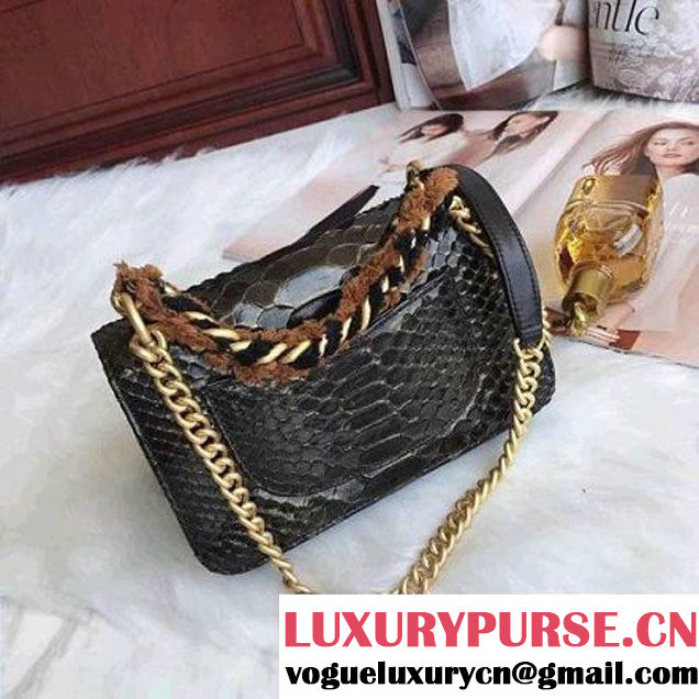 Chanel Python/Lambskin Mini Flap Bag with Chain/Tweed Handle A91863 Black 2017 (AV-7091306 )