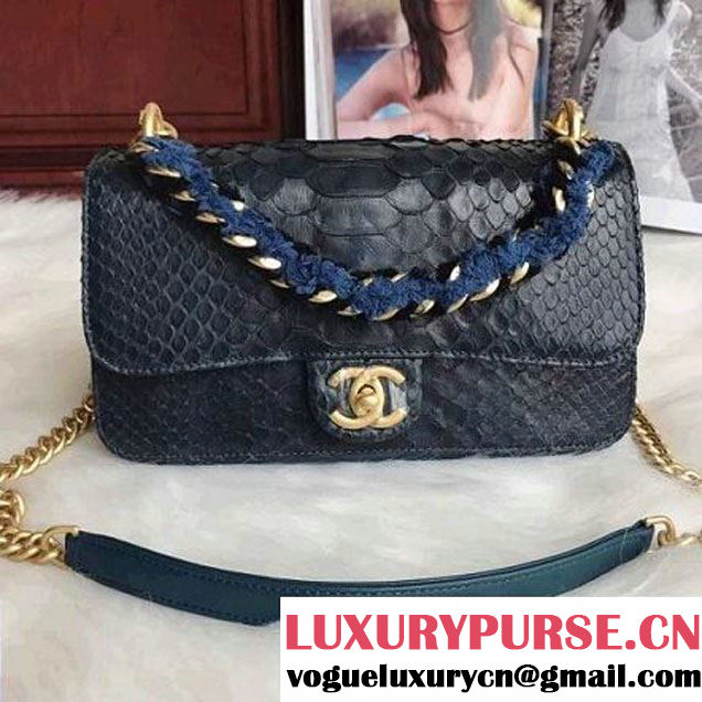 Chanel Python/Lambskin Small Flap Bag with Chain/Tweed Handle Green 2017 (AV-7091305 )