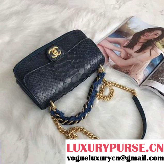 Chanel Python/Lambskin Small Flap Bag with Chain/Tweed Handle Green 2017 (AV-7091305 )