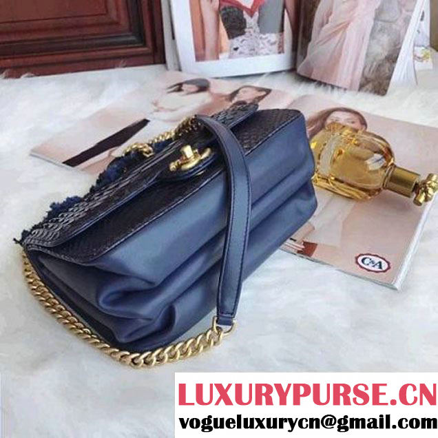 Chanel Python/Lambskin Small Flap Bag with Chain/Tweed Handle Blue 2017 (AV-7091304 )