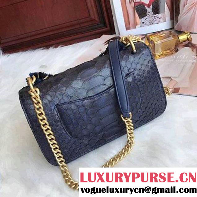 Chanel Python/Lambskin Small Flap Bag with Chain/Tweed Handle Blue 2017 (AV-7091304 )