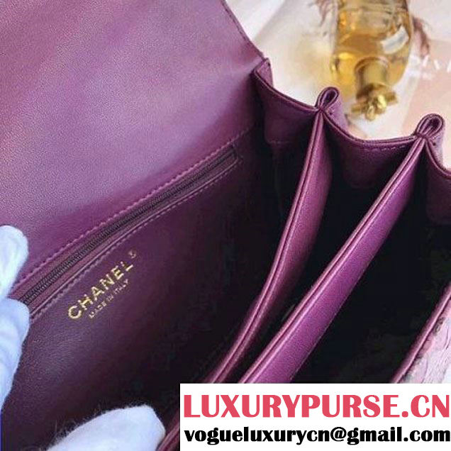 Chanel Python/Lambskin Small Flap Bag with Chain/Tweed Handle Fuchsia 2017 (AV-7091303 )
