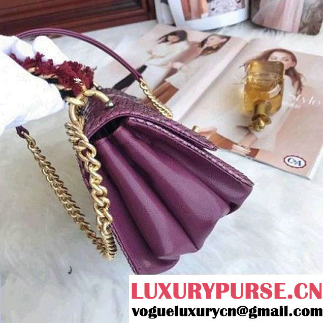 Chanel Python/Lambskin Small Flap Bag with Chain/Tweed Handle Fuchsia 2017 (AV-7091303 )