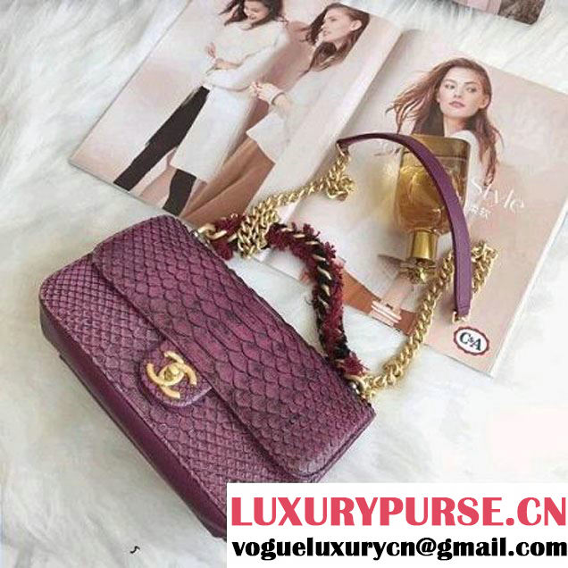Chanel Python/Lambskin Small Flap Bag with Chain/Tweed Handle Fuchsia 2017 (AV-7091303 )