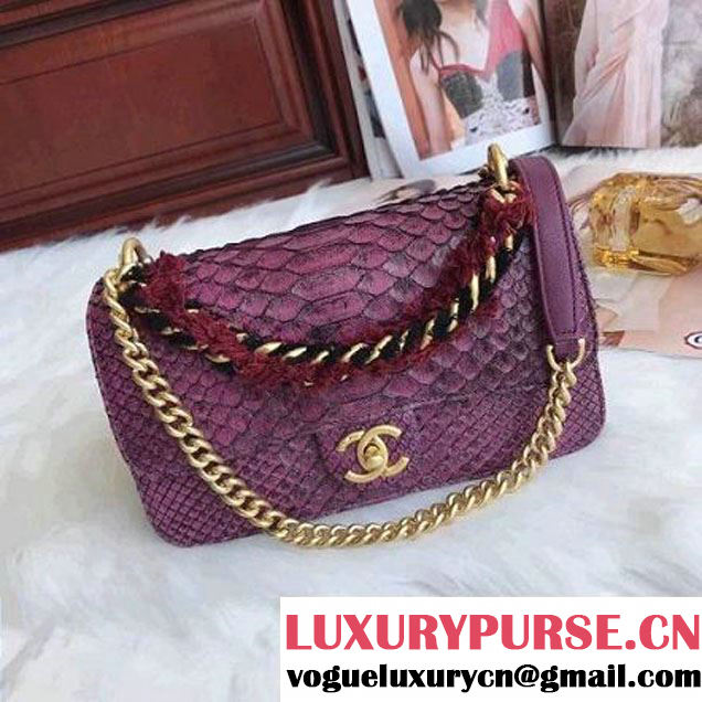 Chanel Python/Lambskin Small Flap Bag with Chain/Tweed Handle Fuchsia 2017 (AV-7091303 )