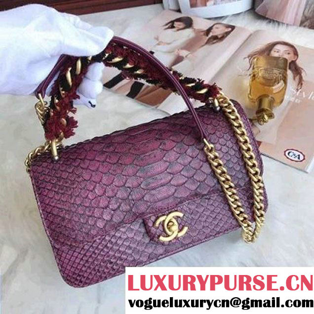 Chanel Python/Lambskin Small Flap Bag with Chain/Tweed Handle Fuchsia 2017 (AV-7091303 )