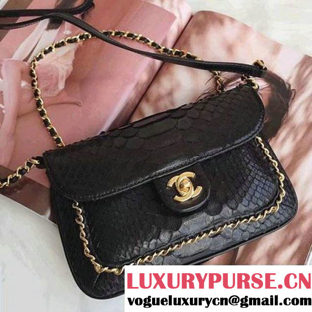 Chanel Python Leather CC Unchained Flap Bag A91802 Black 2017 (AV-7091301 )