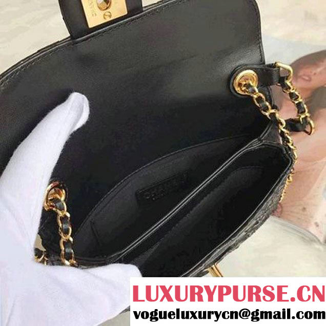 Chanel Python Leather CC Unchained Flap Bag A91802 Black 2017 (AV-7091301 )