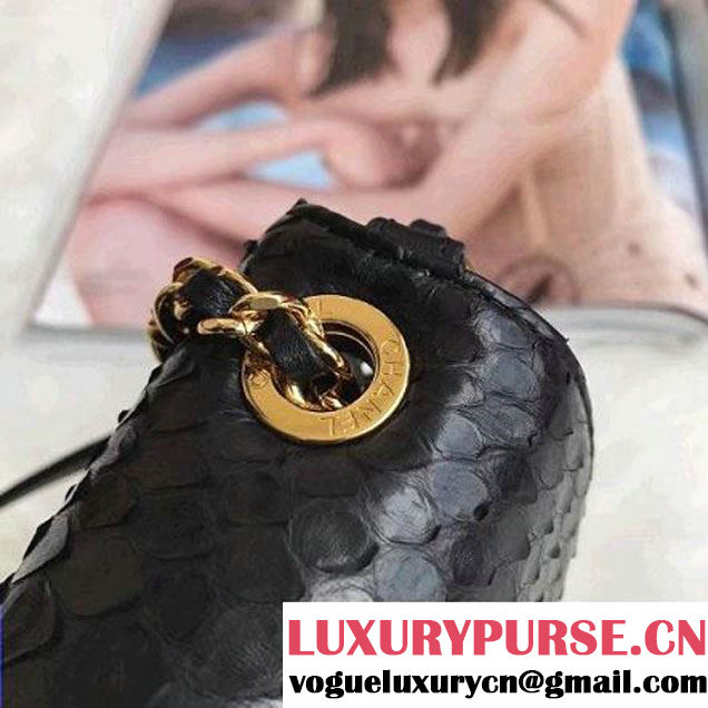 Chanel Python Leather CC Unchained Flap Bag A91802 Black 2017 (AV-7091301 )