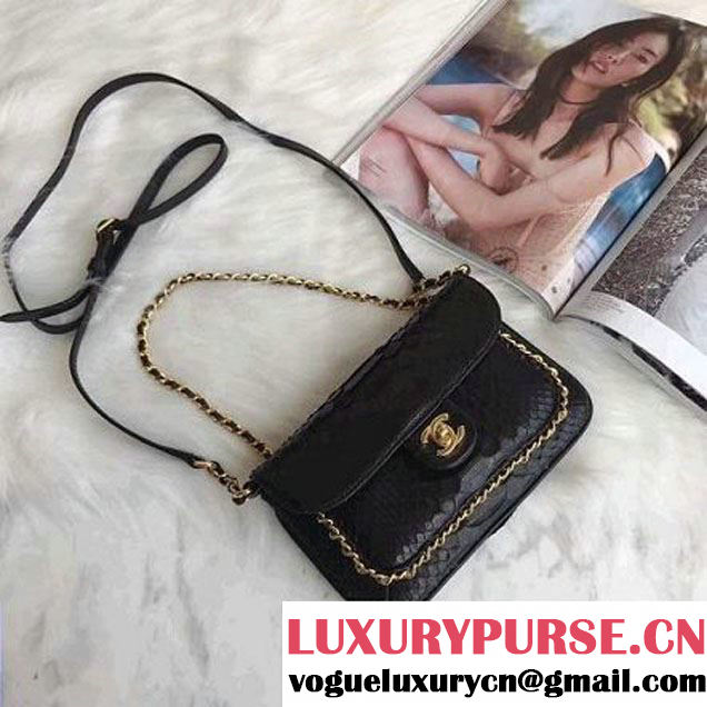 Chanel Python Leather CC Unchained Flap Bag A91802 Black 2017 (AV-7091301 )
