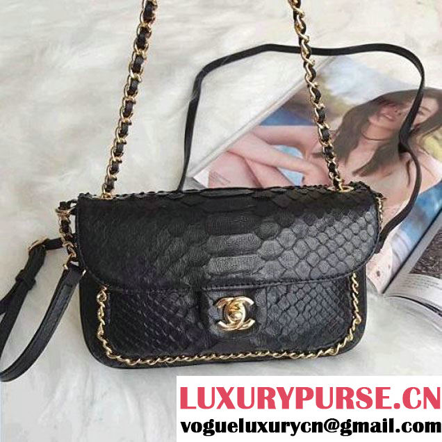 Chanel Python Leather CC Unchained Flap Bag A91802 Black 2017 (AV-7091301 )