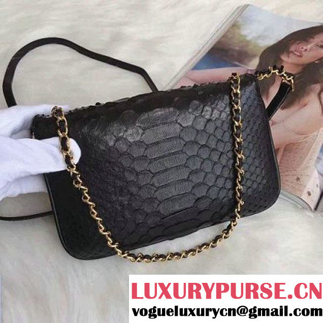Chanel Python Leather CC Unchained Flap Bag A91802 Black 2017 (AV-7091301 )