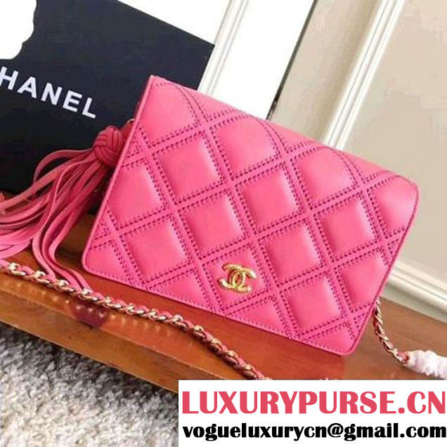 Chanel Fringe Lambskin Quliting Wallet on Chain WOC Bag A82705 Rosy 2017 (KN-7102614 )