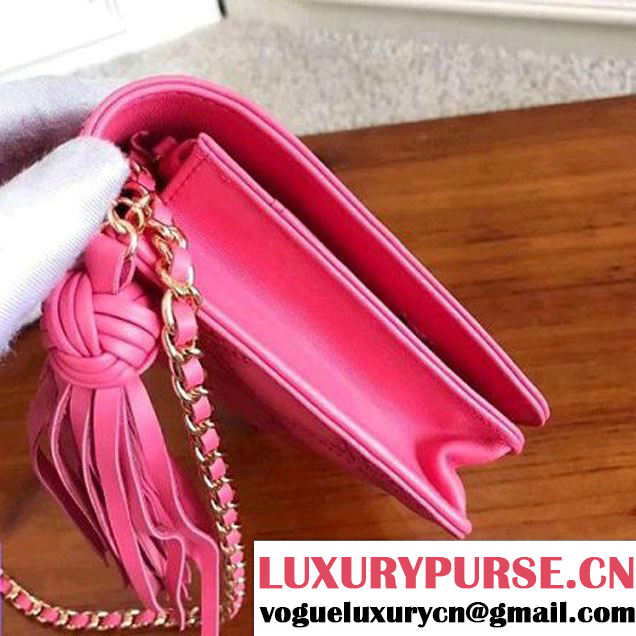 Chanel Fringe Lambskin Quliting Wallet on Chain WOC Bag A82705 Rosy 2017 (KN-7102614 )