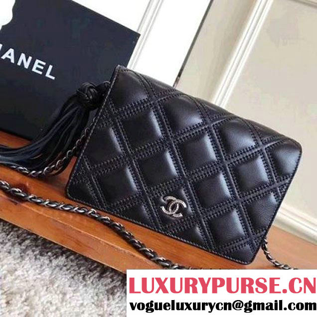 Chanel Fringe Lambskin Quliting Wallet on Chain WOC Bag A82705 Black 2017 (KN-7102613 )