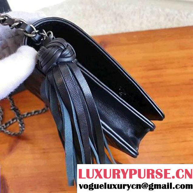 Chanel Fringe Lambskin Quliting Wallet on Chain WOC Bag A82705 Black 2017 (KN-7102613 )