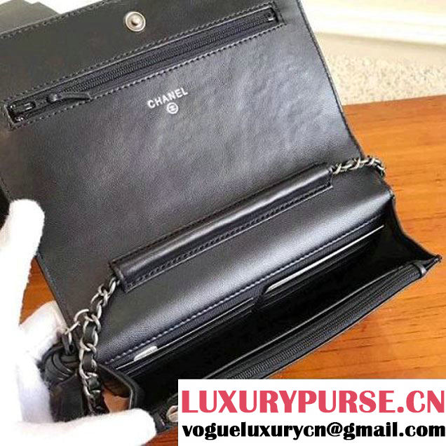 Chanel Fringe Lambskin Quliting Wallet on Chain WOC Bag A82705 Black 2017 (KN-7102613 )