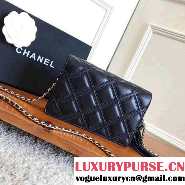 Chanel Fringe Lambskin Quliting Wallet on Chain WOC Bag A82705 Navy Blue 2017 (KN-7102612 )