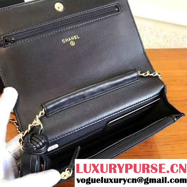Chanel Fringe Lambskin Quliting Wallet on Chain WOC Bag A82705 Navy Blue 2017 (KN-7102612 )