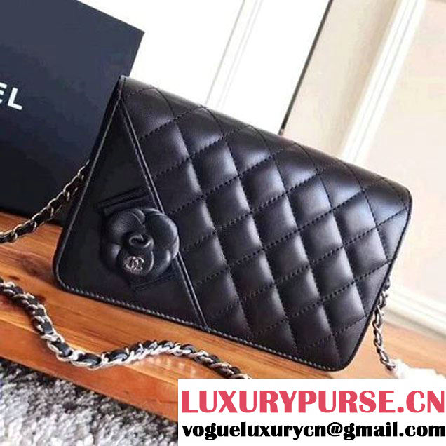 Chanel Bow and Camellia Wallet on Chain WOC Bag Black 2017 (KN-7102611 )