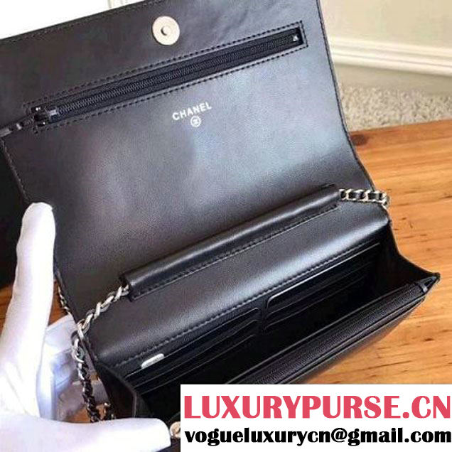 Chanel Bow and Camellia Wallet on Chain WOC Bag Black 2017 (KN-7102611 )