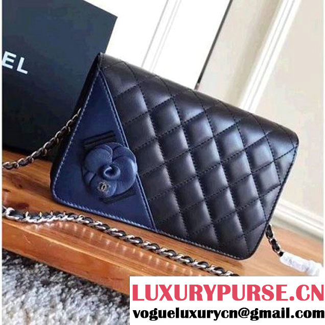 Chanel Bow and Camellia Wallet on Chain WOC Bag Black/Blue 2017 (KN-7102610 )