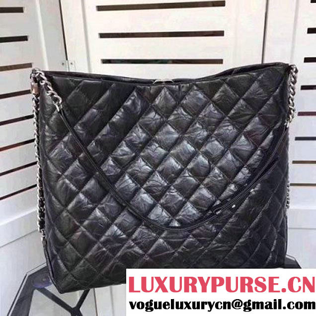 Chanel Big Bang Metallic Crumpled Calfskin Large Hobo Bag A91977 Black 2017 (2A043-7102626 )