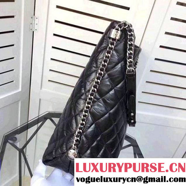 Chanel Big Bang Metallic Crumpled Calfskin Large Hobo Bag A91977 Black 2017 (2A043-7102626 )