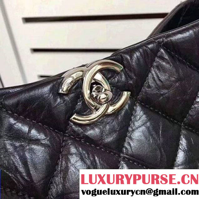 Chanel Big Bang Metallic Crumpled Calfskin Large Hobo Bag A91977 Black 2017 (2A043-7102626 )