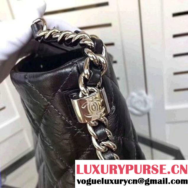 Chanel Big Bang Metallic Crumpled Calfskin Large Hobo Bag A91977 Black 2017 (2A043-7102626 )