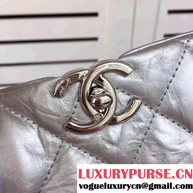 Chanel Big Bang Metallic Crumpled Calfskin Large Hobo Bag A91977 Silver 2017 (2A043-7102625 )