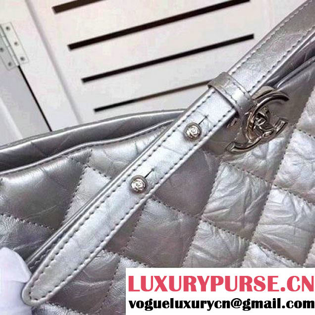 Chanel Big Bang Metallic Crumpled Calfskin Large Hobo Bag A91977 Silver 2017 (2A043-7102625 )