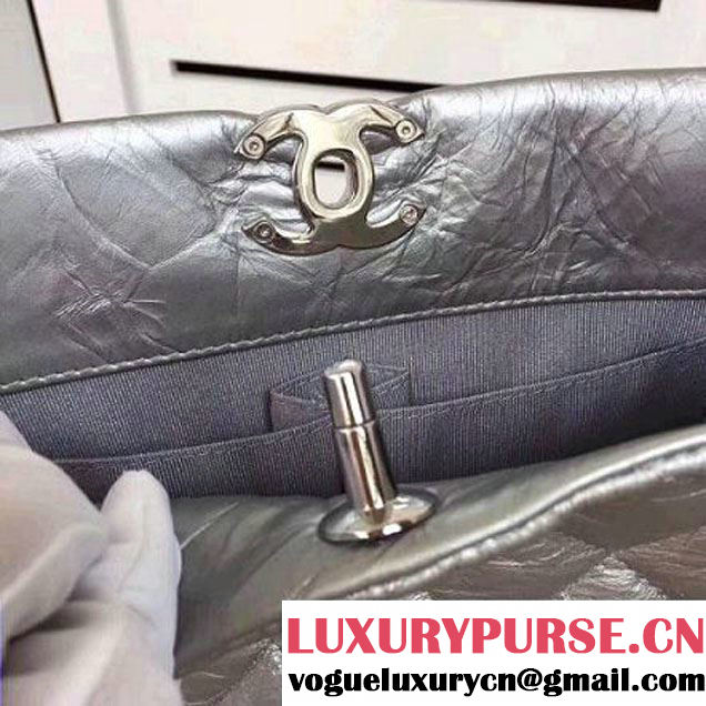 Chanel Big Bang Metallic Crumpled Calfskin Large Hobo Bag A91977 Silver 2017 (2A043-7102625 )