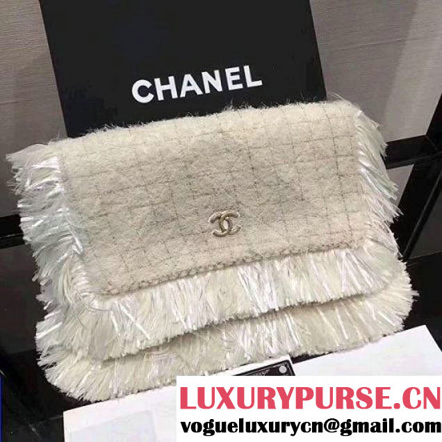 Chanel Fringe Tweed Clutch Bag A91824 White 2017 (KN-7102630 )