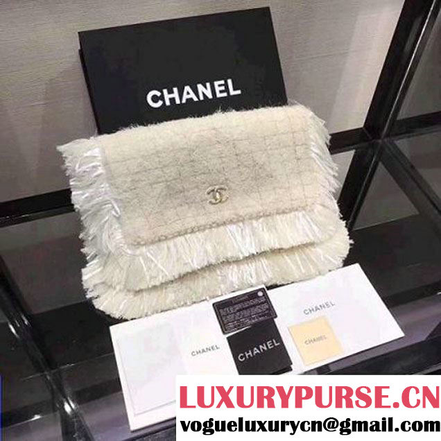 Chanel Fringe Tweed Clutch Bag A91824 White 2017 (KN-7102630 )