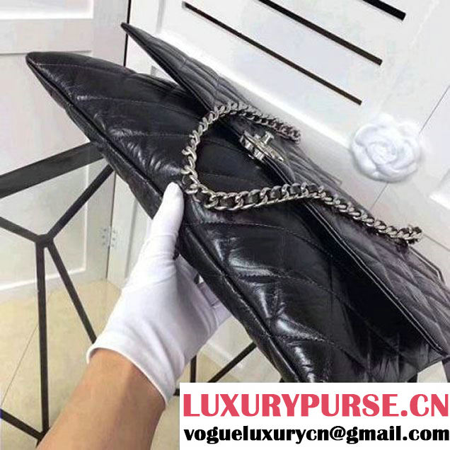 Chanel Metallic Crumpled Calfskin Large Flap Bag A91975 Black 2017 (2A043-7102628 )