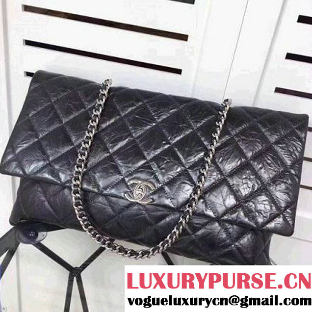 Chanel Metallic Crumpled Calfskin Large Flap Bag A91975 Black 2017 (2A043-7102628 )