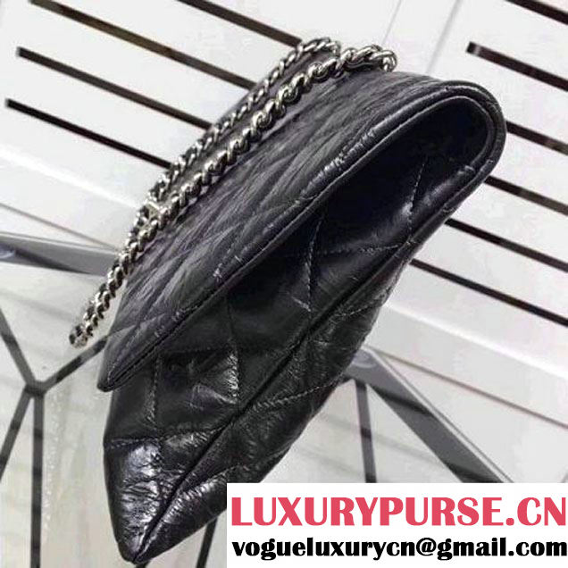 Chanel Metallic Crumpled Calfskin Large Flap Bag A91975 Black 2017 (2A043-7102628 )