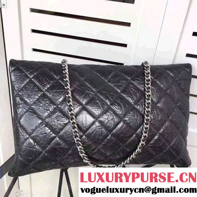 Chanel Metallic Crumpled Calfskin Large Flap Bag A91975 Black 2017 (2A043-7102628 )