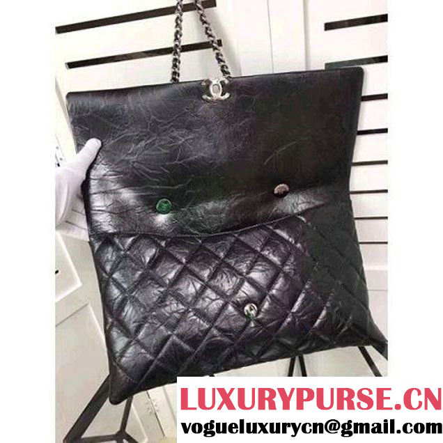 Chanel Metallic Crumpled Calfskin Large Flap Bag A91975 Black 2017 (2A043-7102628 )