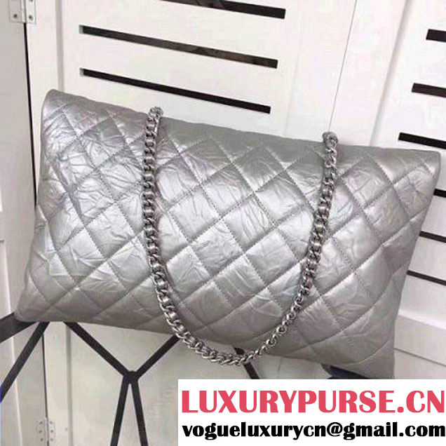 Chanel Metallic Crumpled Calfskin Large Flap Bag A91975 Silver 2017 (2A043-7102627 )