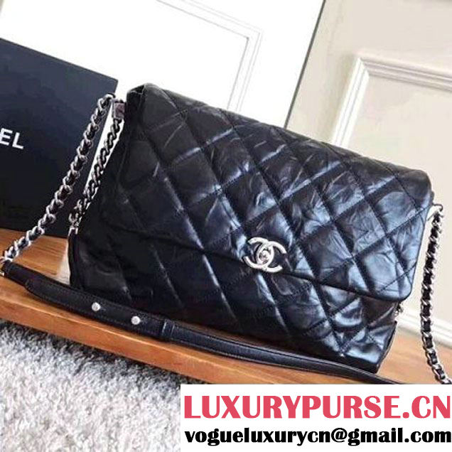 Chanel Big Bang Metallic Crumpled Calfskin Flap Bag A91976 Black 2017 (2A043-7102624 )