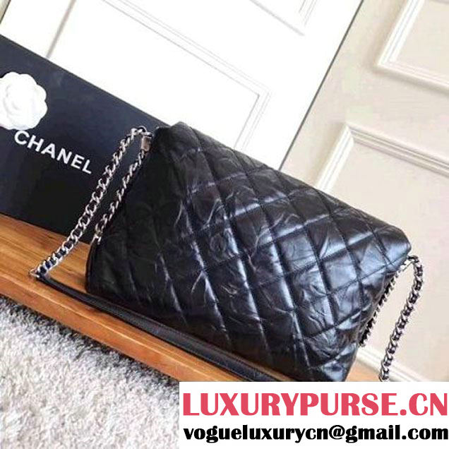 Chanel Big Bang Metallic Crumpled Calfskin Flap Bag A91976 Black 2017 (2A043-7102624 )