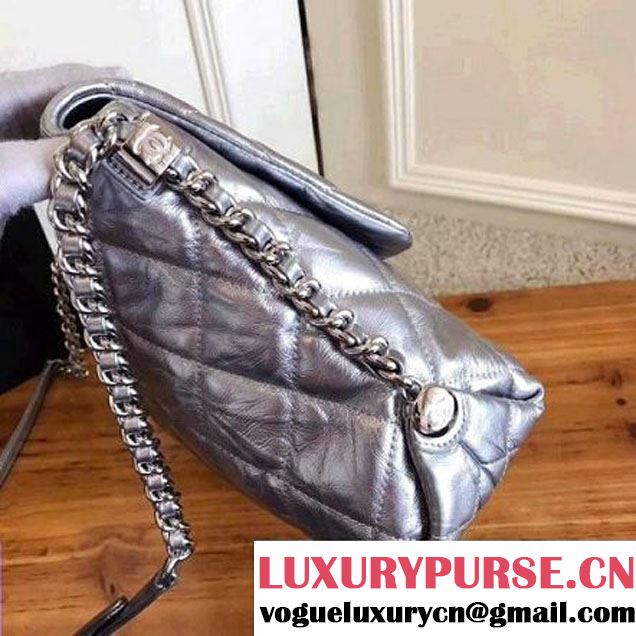 Chanel Big Bang Metallic Crumpled Calfskin Flap Bag A91976 Silver 2017 (2A043-7102623 )