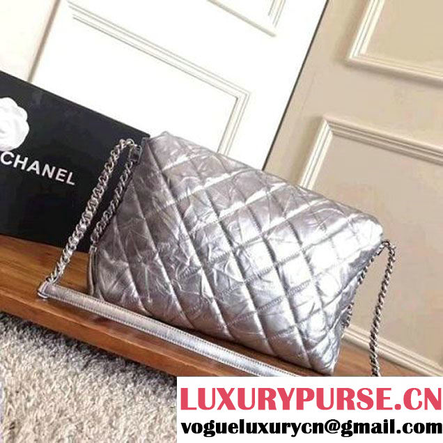 Chanel Big Bang Metallic Crumpled Calfskin Flap Bag A91976 Silver 2017 (2A043-7102623 )