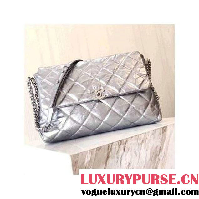 Chanel Big Bang Metallic Crumpled Calfskin Flap Bag A91976 Silver 2017 (2A043-7102623 )